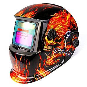 solar power auto darkening welding helmets hood with wide lens adjustable shade for weld grinding mask flaming skull design ast01