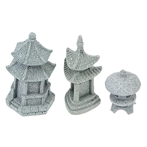 generic 3Pcs Mini Pagoda Statue Japanese Style Pagoda Lantern Mini Fairy Decor for Garden Patio Micro Landscape Yard Bonsai