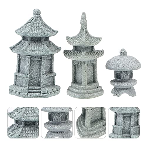 generic 3Pcs Mini Pagoda Statue Japanese Style Pagoda Lantern Mini Fairy Decor for Garden Patio Micro Landscape Yard Bonsai