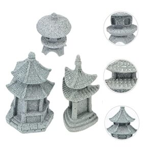 generic 3Pcs Mini Pagoda Statue Japanese Style Pagoda Lantern Mini Fairy Decor for Garden Patio Micro Landscape Yard Bonsai