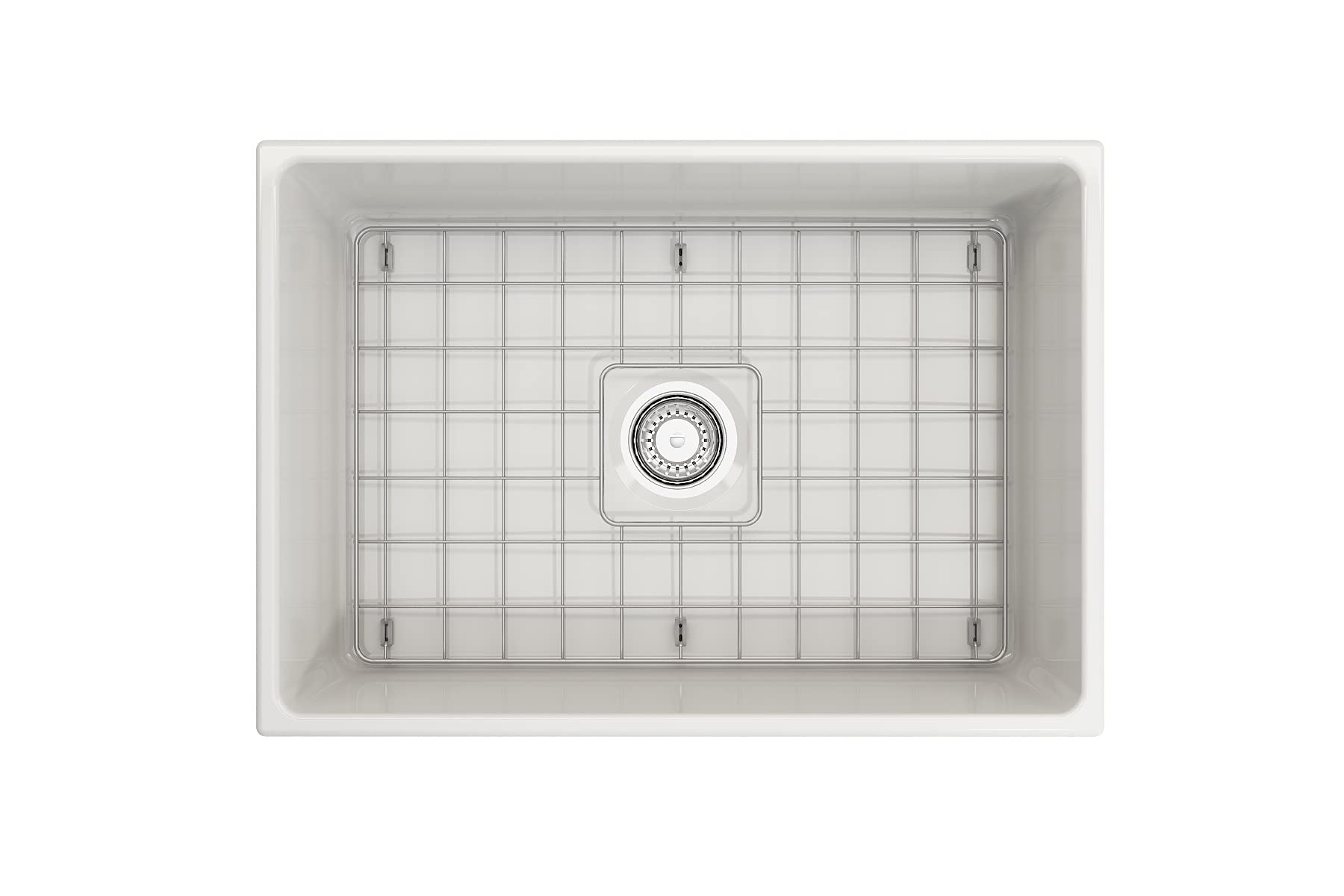 BOCCHI Stainless Steel 27 in. 1356/1357 Farmhouse Apron Front Fireclay Single Bowl Kitchen Sink Grid