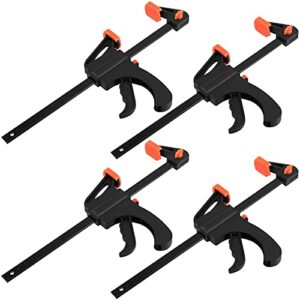 sehoi 4 pack 10 inch bar clamp, quick grip clamp with 16 inch spreader, flexible one-handed ratchet bar clamp for woodworking