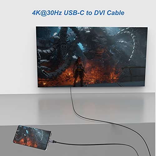 ZQUOO USB C to DVI Cable Adapter, 4K@30Hz, 6.5FT Thunderbolt 3 Type C to DVI(24+1) Male Cable Compatible with MacBook Pro, Dell XPS 13, Surface Book 2, Galaxy S10 and More