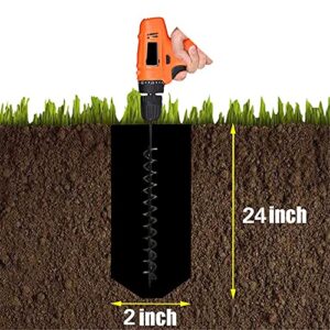 TINVHY 2in Wide 24in Long Metal Earth Auger Drill Bit, Garden Plant Flower Bulb Auger Rapid Planter Bulb Compatible Auger Machine Head with 3/8in Diameter Non-Slip Hex Shank