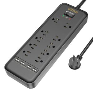 power strip surge protector,10 ac outlets and 4 usb ports,non-block flat plug with 6ft extension cord,1875w/15a output,2100 joules for home,office,etl listed