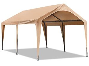 abba patio 10x20 ft heavy duty carport car canopy portable garage boat shelter with fabric pole skirts for party, wedding, garden outdoor storage shed 6 steel legs, beige