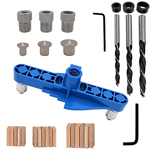 AeKeatDa 74 PCS Self Centering Dowel Jig Kit with Dowel Pins and Bits for Working Drilling and Marking