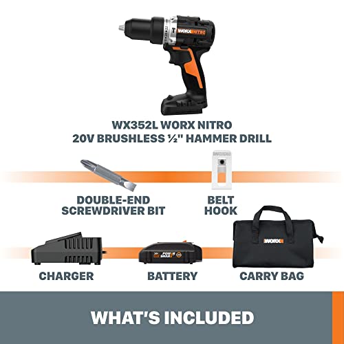 Worx WX352L 20V Power Share 1/2" Cordless Hammer Drill