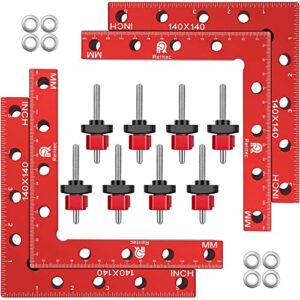 upgrade relitec r 90 degree corner clamp, clamping square, right angle clamp, positioning squares 4 aluminum alloy squares (14cm/5.5")+ 8 clamps woodworking tools for frame cabinet