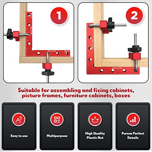 Upgrade Relitec R 90 Degree Corner clamp, clamping square, Right Angle Clamp, Positioning Squares 4 Aluminum Alloy Squares (14cm/5.5")+ 8 Clamps Woodworking Tools for Frame Cabinet