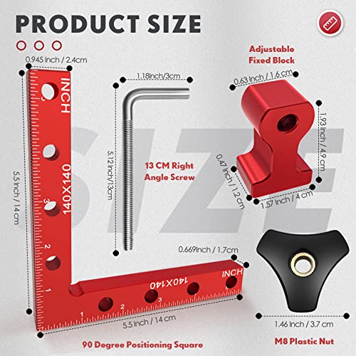 Upgrade Relitec R 90 Degree Corner clamp, clamping square, Right Angle Clamp, Positioning Squares 4 Aluminum Alloy Squares (14cm/5.5")+ 8 Clamps Woodworking Tools for Frame Cabinet