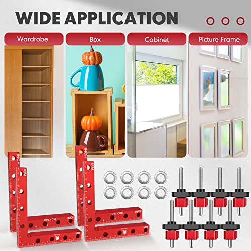 Upgrade Relitec R 90 Degree Corner clamp, clamping square, Right Angle Clamp, Positioning Squares 4 Aluminum Alloy Squares (14cm/5.5")+ 8 Clamps Woodworking Tools for Frame Cabinet