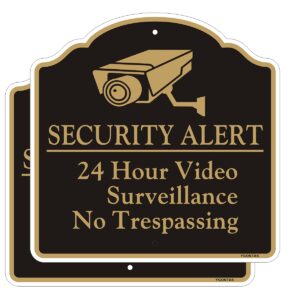 2pack 24 hour video surveillance sign no trespassing waring sign security alert 12x12 inch reflective aluminum alloy cctv security camera signs