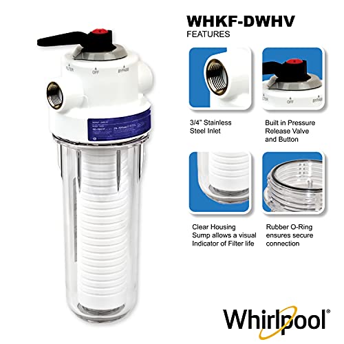 Whirlpool 10" x 2.5" Whole House Water Filter System WHKF-DWHV, 3/4" Ports, Replacement Cartridge GD05 & Kit Included, NSF Certified