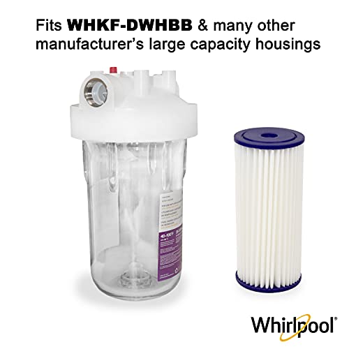 Whirlpool Whole House Large Capacity Pleated Sediment Filter WHKF-WHPLBB, NSF Certified 30 Micron Rating Reduces Sand, Soil, Silt & Rust, 4.5" Diameter Fits Most Home Water Filtration Housings