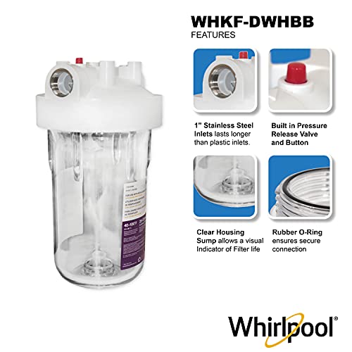 Whirlpool Large Capacity 10" x 4.5" Whole House Water Filter System WHKF-DWHBB, 1" Port, NSF Certified Reduces Sediment, Sand, Soil, Silt, Rust, Includes Filter Housing, Installation Kit & Timer