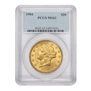 1904 american gold liberty double eagle ms-62 by coinfolio $20 ms62 pcgs