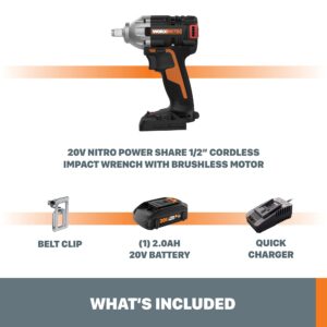 WORX Nitro WX272L 20V Power Share 1/2" Cordless Impact Wrench with Brushless Motor