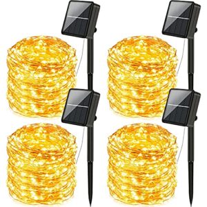 extra-long solar string lights outdoor waterproof - 4-pack each 72ft 200 led solar powered fairy lights - 8 modes copper wire lights for patio trees garden party christmas wedding (warm white)