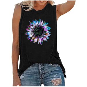 Bravetoshop Women's Tank Tops Summer Casual Sleeveless Sunflower Graphic Tshirts Workout Shirts Loose Fit Blouses (D-Black,S)