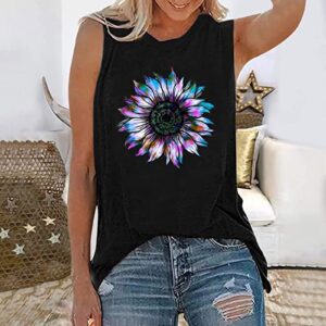 Bravetoshop Women's Tank Tops Summer Casual Sleeveless Sunflower Graphic Tshirts Workout Shirts Loose Fit Blouses (D-Black,S)