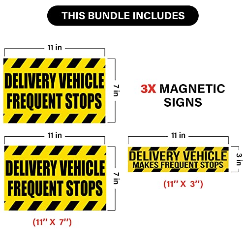 3 Pack Heavy Duty Magnetic Delivery Vehicle Frequent Stops Signs 2(11×7") 1(11"×3") Amazon Delivery Driver Car Sign For Flex Drivers, Doordash, Newspaper Delivery, Reflective At Night UPGRADED