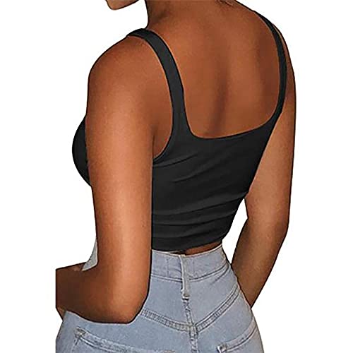 Bravetoshop Women's Workout Tank Tops Athletic Yoga Running Shirts Y2k Crop Cami Tops Vest Fashion Streetwear (Black,L)