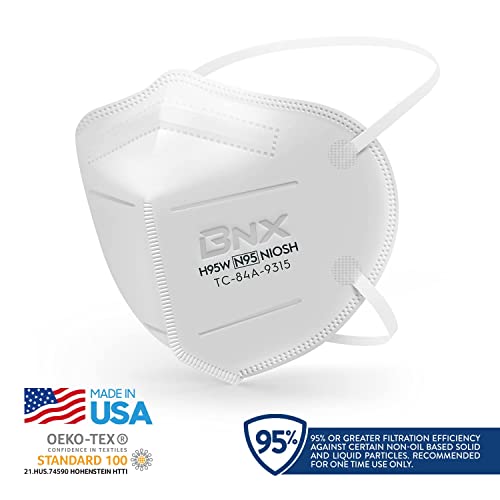 BNX N95 Mask NIOSH Certified MADE IN USA Particulate Respirator Protective Face Mask (20-Pack, Approval Number TC-84A-9315 / Model H95W) White