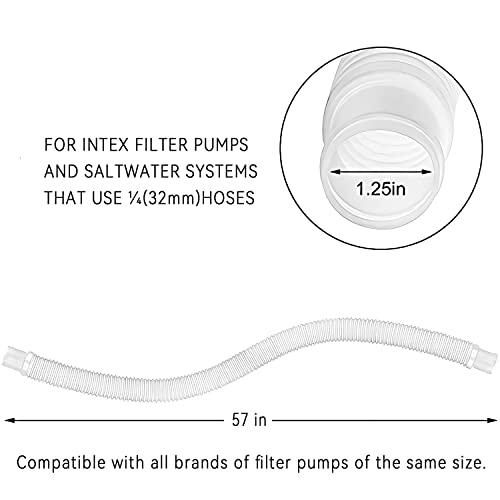 Replacement Hose for Above Ground Pools 1.25" Diameter for Models 1,000 GPH, 530 GPH, and 330 GPH,57" Long Filter Pump Hose. (2)