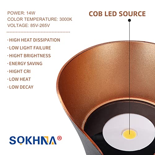 SOKHNA Modern LED Outdoor Waterproof Wall Lamp 14W 3000K,Outdoor Porch Wall LampWaterproof Exterior Lights Fixture Suitable for Yards,Doorways,Garden,Pathway,Warm White,IP65 3000K