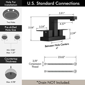 KES Black Bathroom Faucet 4-Inch Centerset, Modern Bathroom Sink Faucet with Supply Lines, SUS304 Stainless Steel, L4150LF-BK