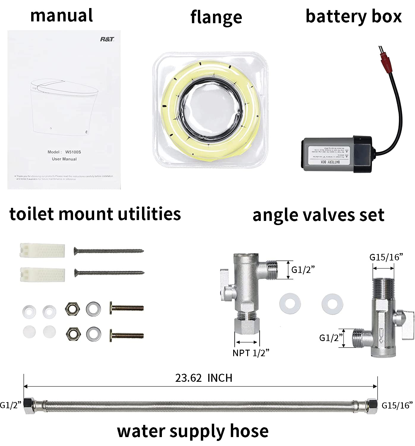 R&T Tankless Smart Toilet Touchless Auto Flush 1.28-GPF Battery-Operated One-Piece HET Intelligent Toilet for Bathroom