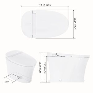 R&T Tankless Smart Toilet Touchless Auto Flush 1.28-GPF Battery-Operated One-Piece HET Intelligent Toilet for Bathroom