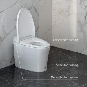 R&T Tankless Smart Toilet Touchless Auto Flush 1.28-GPF Battery-Operated One-Piece HET Intelligent Toilet for Bathroom