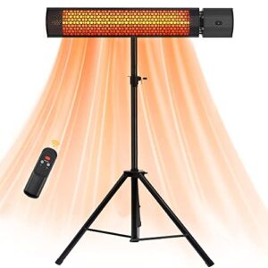 outdoor heaters for patio, infrared electric heater with tripod & remote control, 1500w -space heater with tip-over over-heat protection, ipx5, wall-mounted for garage backyard