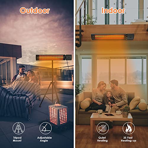 Outdoor heaters for patio, Infrared electric heater with Tripod & Remote control, 1500W -Space Heater with Tip-over Over-heat Protection, IPX5, Wall-mounted For Garage Backyard