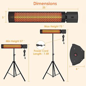 Outdoor heaters for patio, Infrared electric heater with Tripod & Remote control, 1500W -Space Heater with Tip-over Over-heat Protection, IPX5, Wall-mounted For Garage Backyard