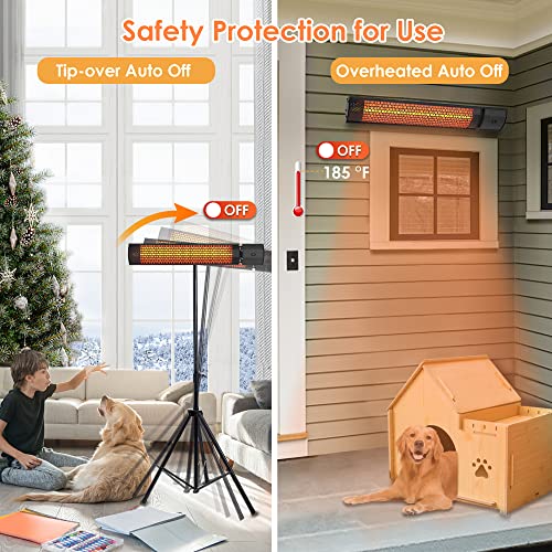 Outdoor heaters for patio, Infrared electric heater with Tripod & Remote control, 1500W -Space Heater with Tip-over Over-heat Protection, IPX5, Wall-mounted For Garage Backyard