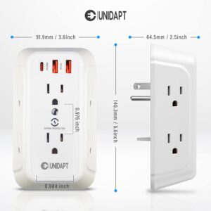 20W Multiple Plug Outlet, Unidapt 6 Way Surge Protector Outlet, 6 AC and 3 USB Ports, (1 USB C, 20W PD, 2 USB A QC 3.0) USB Wall Charger, 1800J Power Strip, Multi Plug Outlet with USB Ports ETL Listed