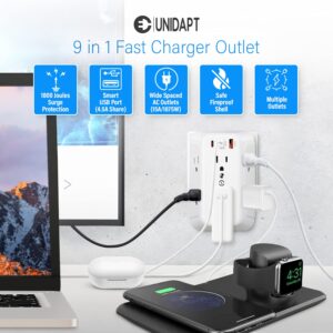 20W Multiple Plug Outlet, Unidapt 6 Way Surge Protector Outlet, 6 AC and 3 USB Ports, (1 USB C, 20W PD, 2 USB A QC 3.0) USB Wall Charger, 1800J Power Strip, Multi Plug Outlet with USB Ports ETL Listed