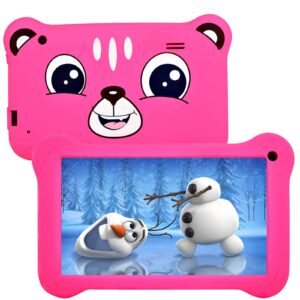 tablet for kids,android 9.0 kids tablet toddler tablet 2gb, 16gb learning tablet with 7 inch ips eye protection screen dual cameras wifi gms certified kids-proof children tablets parent control-pink