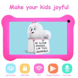 Tablet for Kids,Android 9.0 Kids Tablet Toddler Tablet 2GB, 16GB Learning Tablet with 7 inch IPS Eye Protection Screen Dual Cameras WiFi GMS Certified Kids-Proof Children Tablets Parent Control-Pink