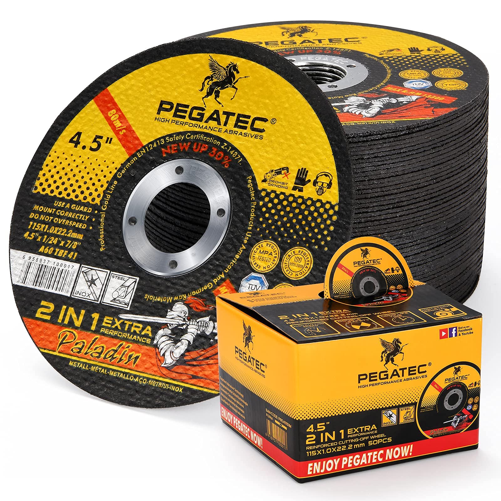 PEGATEC Cutting Wheels 50 Pack, 30% Performance Up Cut Off Wheels Ultra Thin 4 1/2 x0.04x7/8 inch Cutting Disc, Super Metal & Stainless Steel Aggressive Cutting Wheel for Angle Grinder (50)