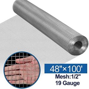 AMAGABELI GARDEN & HOME Hardware Cloth 1/2 Inch 48inx100ft 19 Gauge Vinyl Coated Square Chicken Wire Fence Mesh Roll Raised Garden Bed Plant Supports Poultry Netting Cage Snake Fence BG483