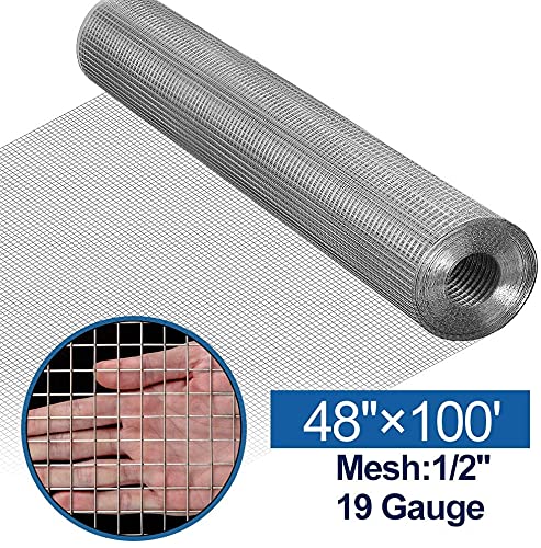 AMAGABELI GARDEN & HOME Hardware Cloth 1/2 Inch 48inx100ft 19 Gauge Vinyl Coated Square Chicken Wire Fence Mesh Roll Raised Garden Bed Plant Supports Poultry Netting Cage Snake Fence BG483