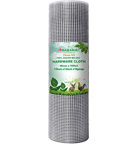 AMAGABELI GARDEN & HOME Hardware Cloth 1/2 Inch 48inx100ft 19 Gauge Vinyl Coated Square Chicken Wire Fence Mesh Roll Raised Garden Bed Plant Supports Poultry Netting Cage Snake Fence BG483