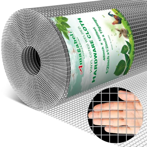 AMAGABELI GARDEN & HOME Hardware Cloth 1/2 Inch 48inx100ft 19 Gauge Vinyl Coated Square Chicken Wire Fence Mesh Roll Raised Garden Bed Plant Supports Poultry Netting Cage Snake Fence BG483