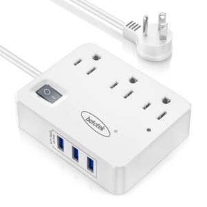 power strip, bototek extension cord with 3 widely outlets 3 usb ports, flat plug, 4ft desk usb charging station for dorm room home and cruise ship essentials travel