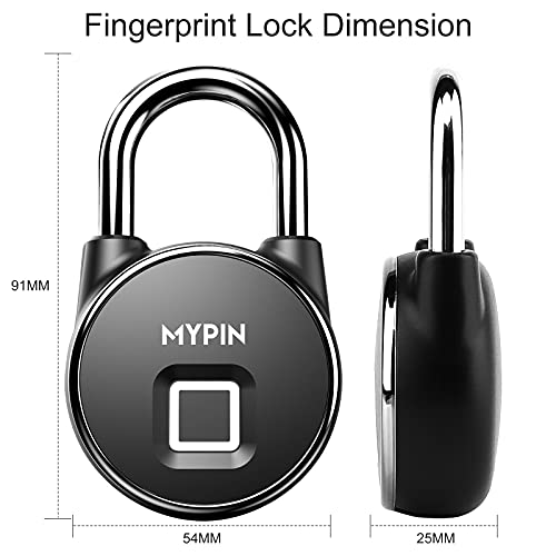 Fingerprint Padlock, Smart Keyless Bluetooth Lock APP/Fingerprint Unlock Anti-Theft Door Luggage Case Lock for Android iOS System Suitable for Gym, Backpack, School, Fence and Storage