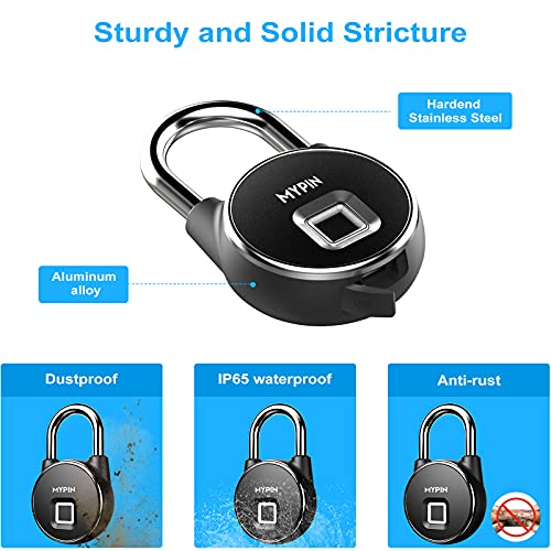 Fingerprint Padlock, Smart Keyless Bluetooth Lock APP/Fingerprint Unlock Anti-Theft Door Luggage Case Lock for Android iOS System Suitable for Gym, Backpack, School, Fence and Storage